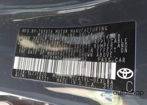 2024 Toyota Corolla Le из США, поврежденный, VIN 5YFB4MDEXRP193402